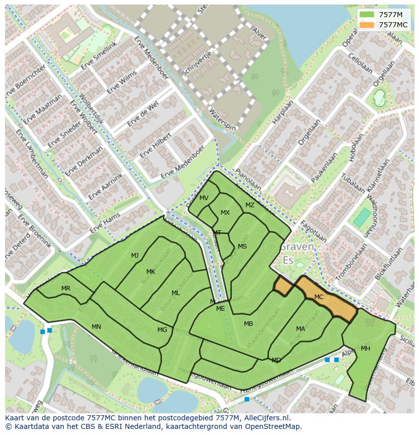 Afbeelding van het postcodegebied 7577 MC op de kaart.
