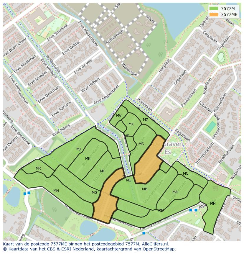 Afbeelding van het postcodegebied 7577 ME op de kaart.