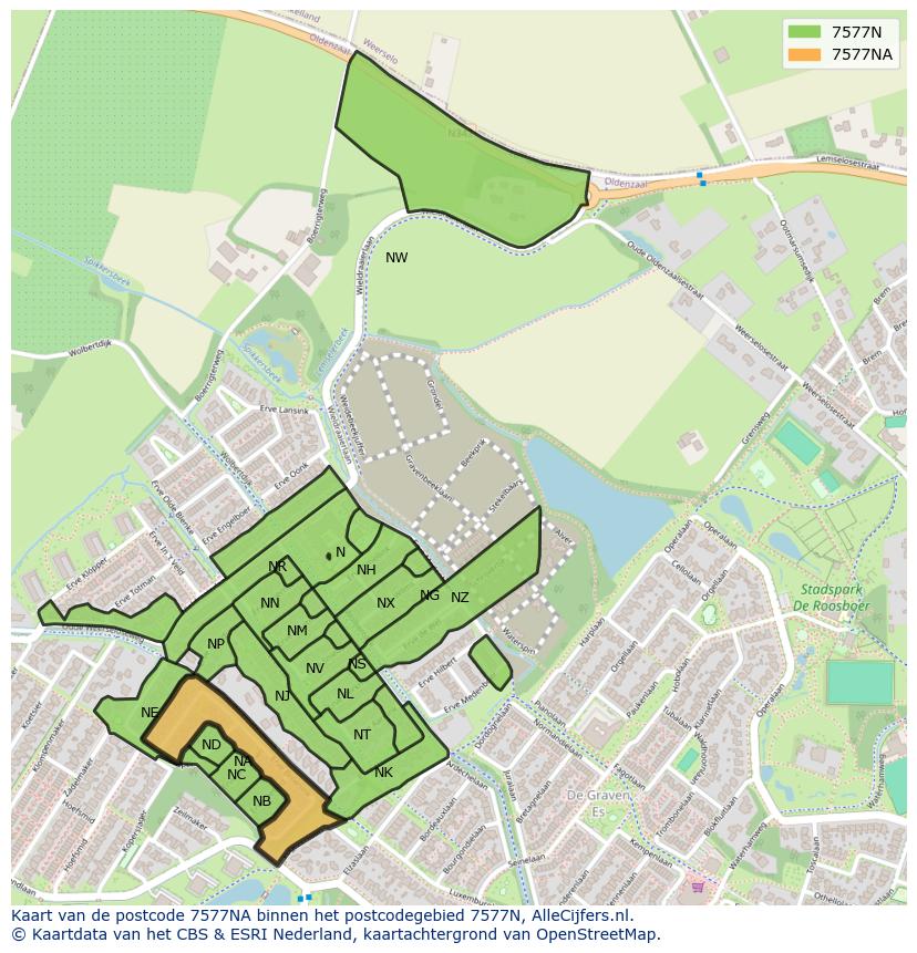Afbeelding van het postcodegebied 7577 NA op de kaart.