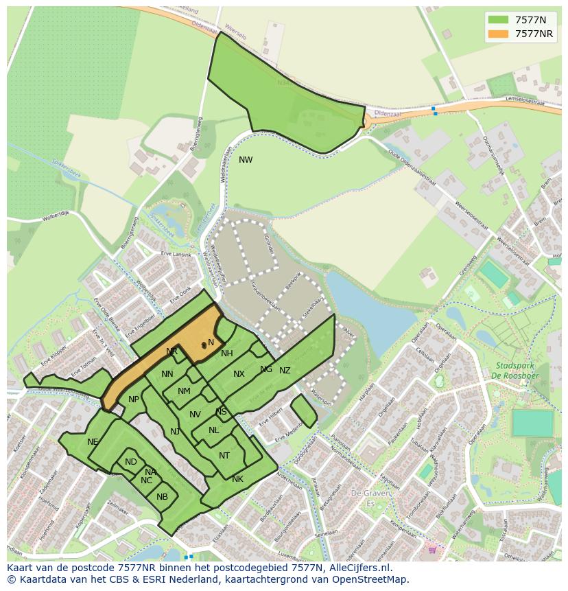 Afbeelding van het postcodegebied 7577 NR op de kaart.