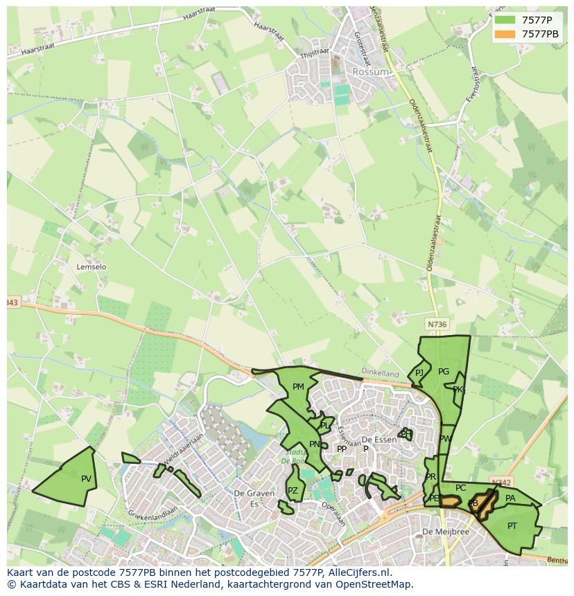 Afbeelding van het postcodegebied 7577 PB op de kaart.