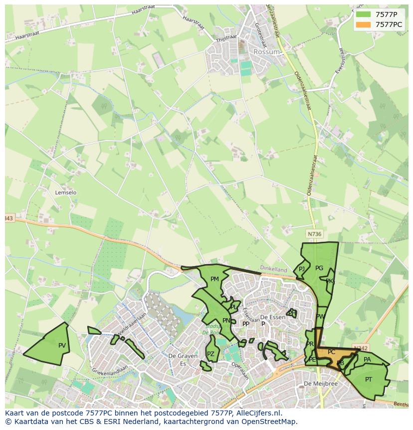 Afbeelding van het postcodegebied 7577 PC op de kaart.