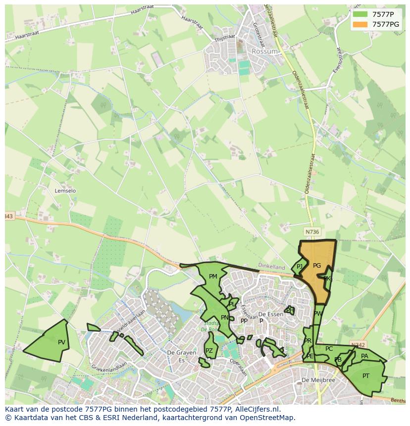 Afbeelding van het postcodegebied 7577 PG op de kaart.