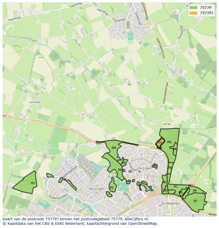 Afbeelding van het postcodegebied 7577 PJ op de kaart.