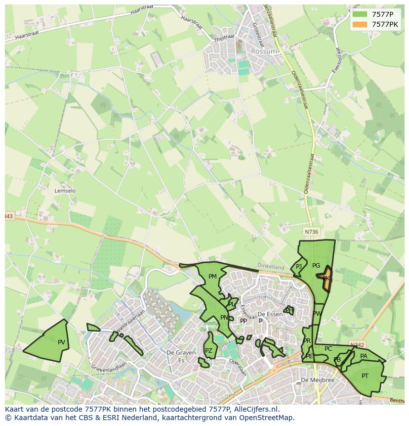 Afbeelding van het postcodegebied 7577 PK op de kaart.