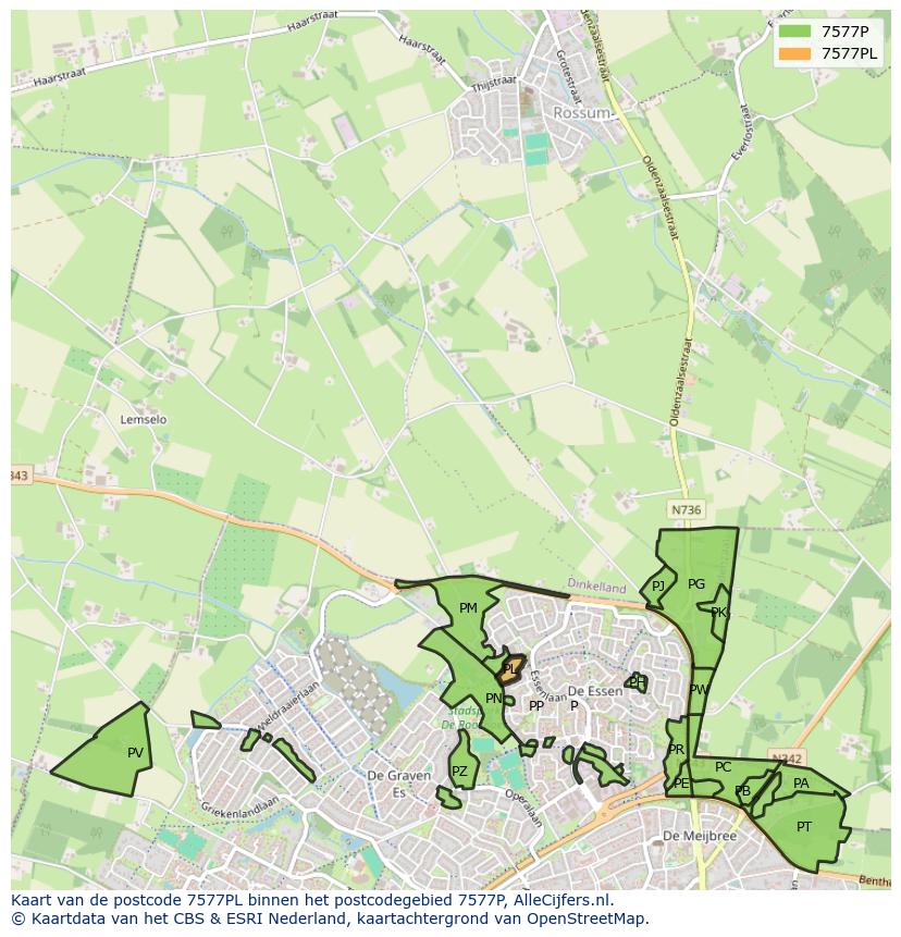 Afbeelding van het postcodegebied 7577 PL op de kaart.
