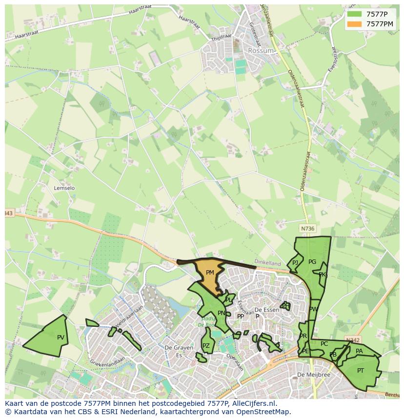 Afbeelding van het postcodegebied 7577 PM op de kaart.