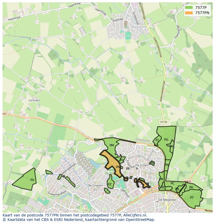 Afbeelding van het postcodegebied 7577 PN op de kaart.