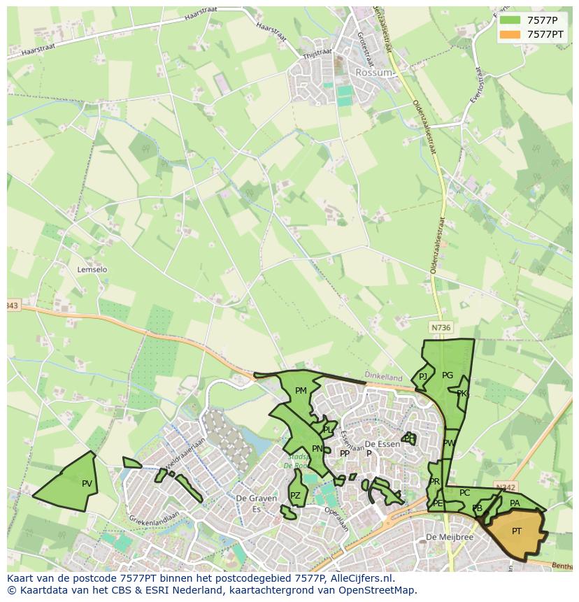 Afbeelding van het postcodegebied 7577 PT op de kaart.