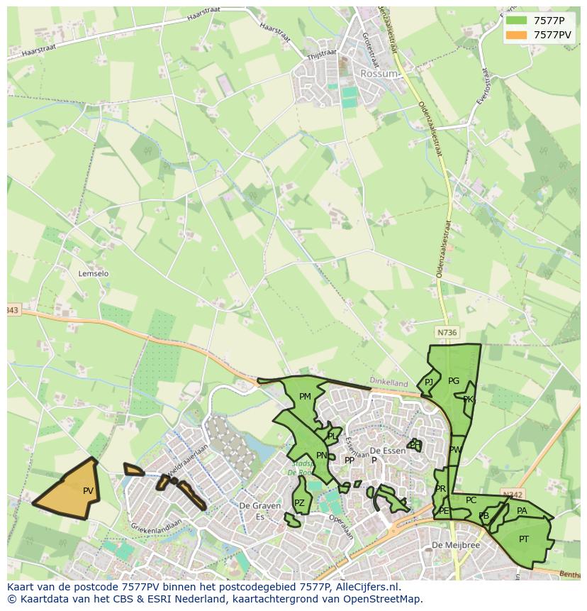 Afbeelding van het postcodegebied 7577 PV op de kaart.