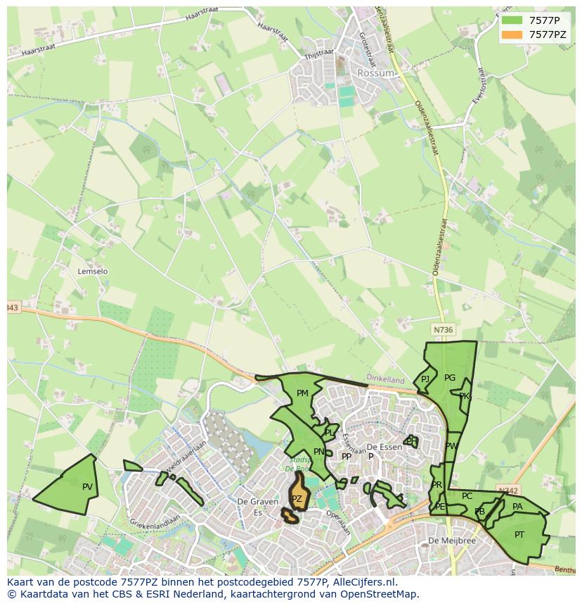 Afbeelding van het postcodegebied 7577 PZ op de kaart.