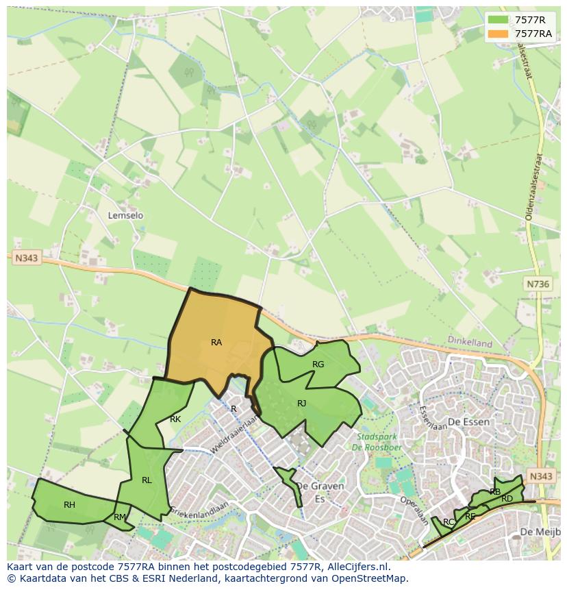 Afbeelding van het postcodegebied 7577 RA op de kaart.