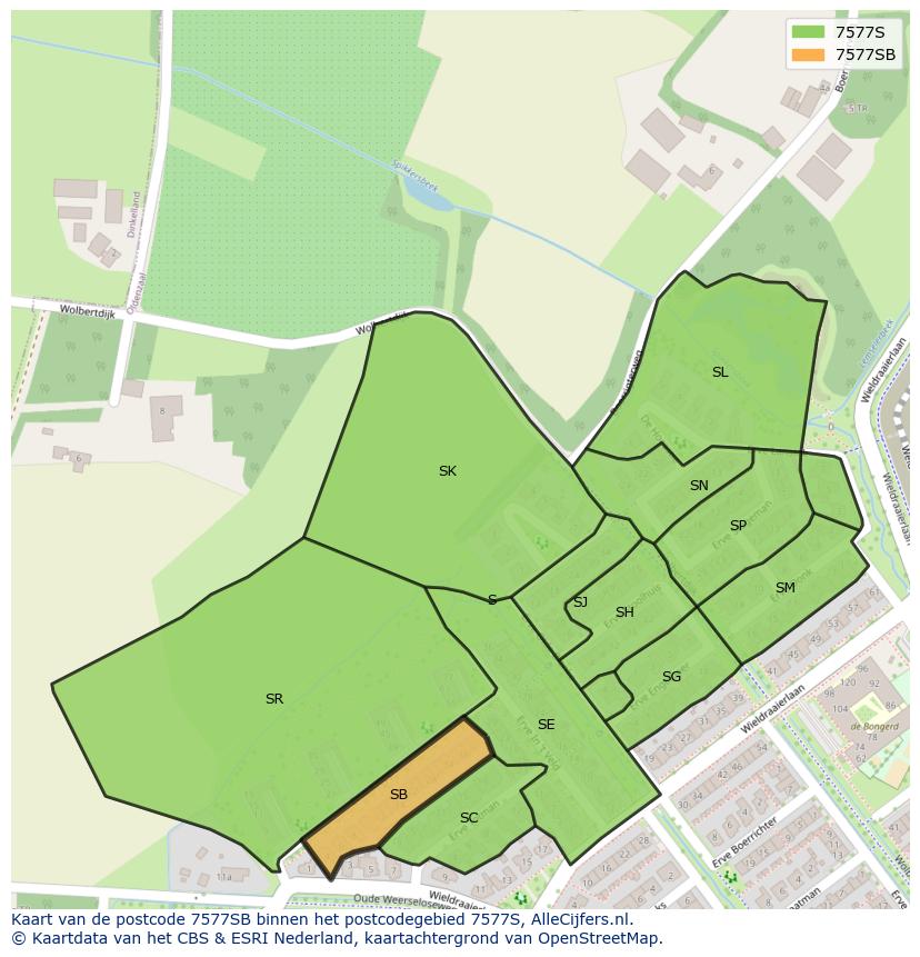Afbeelding van het postcodegebied 7577 SB op de kaart.