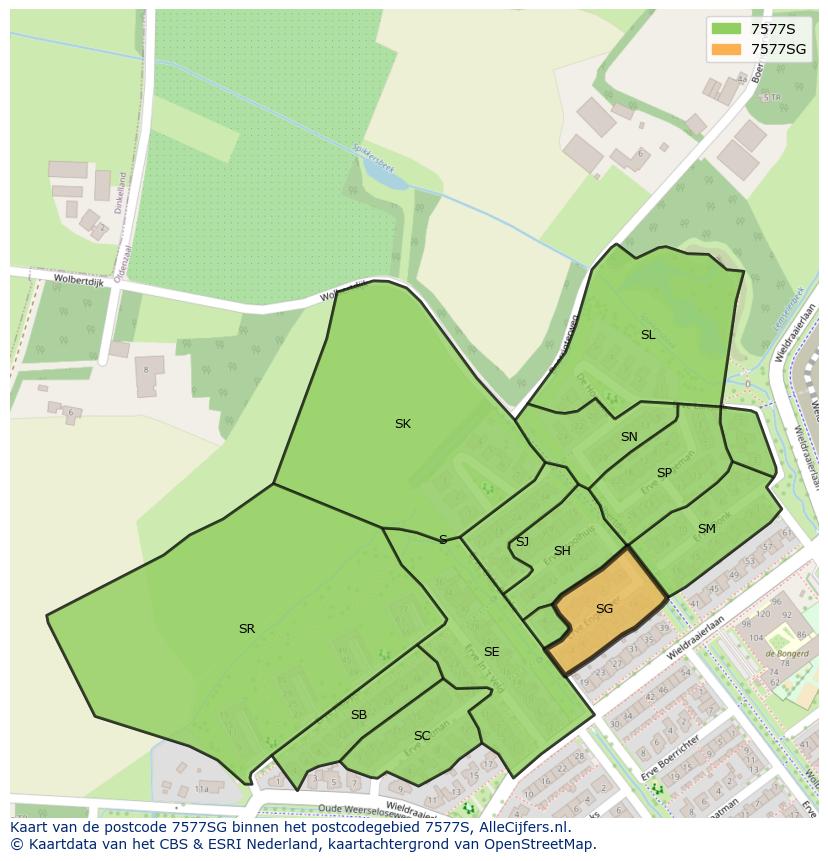Afbeelding van het postcodegebied 7577 SG op de kaart.