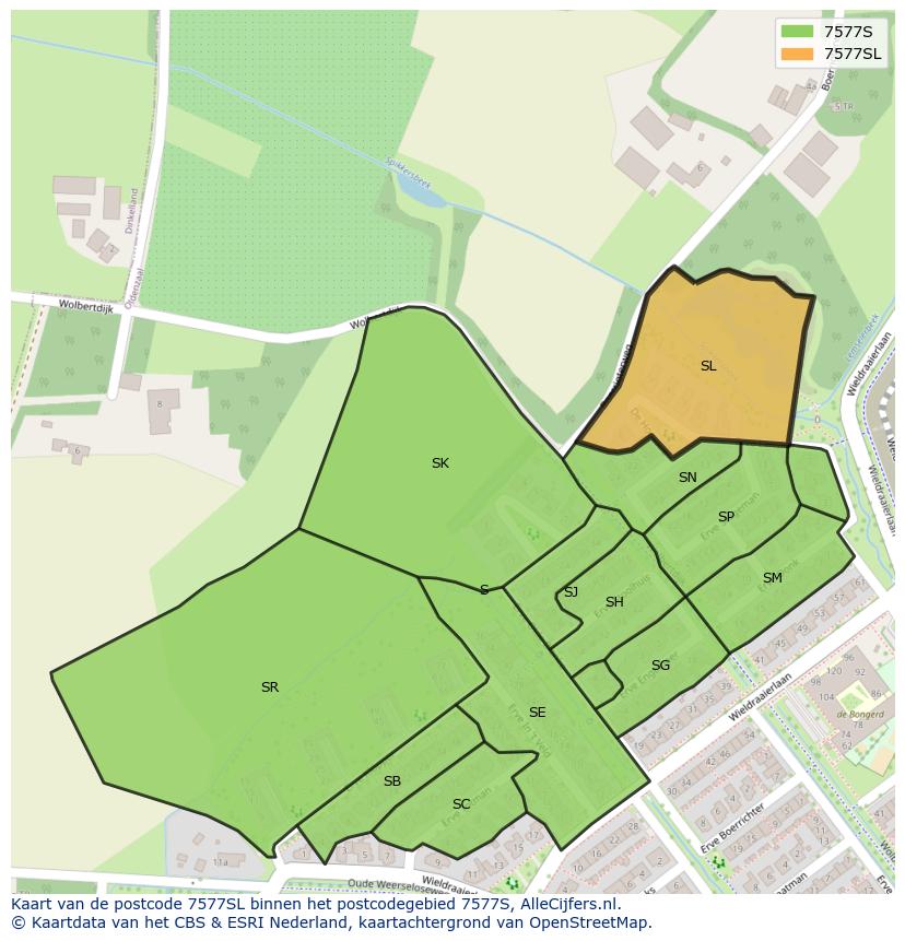 Afbeelding van het postcodegebied 7577 SL op de kaart.