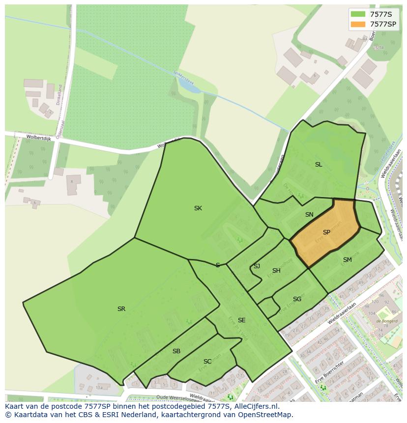 Afbeelding van het postcodegebied 7577 SP op de kaart.