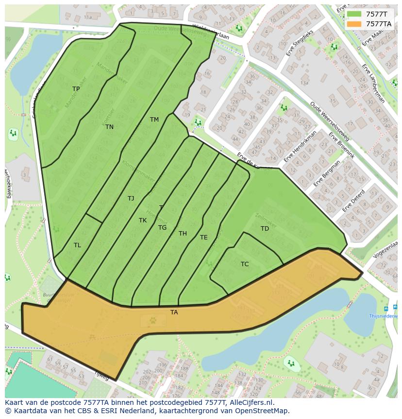 Afbeelding van het postcodegebied 7577 TA op de kaart.
