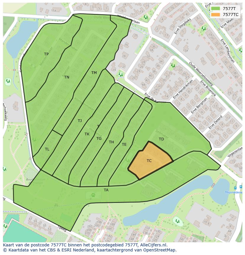 Afbeelding van het postcodegebied 7577 TC op de kaart.