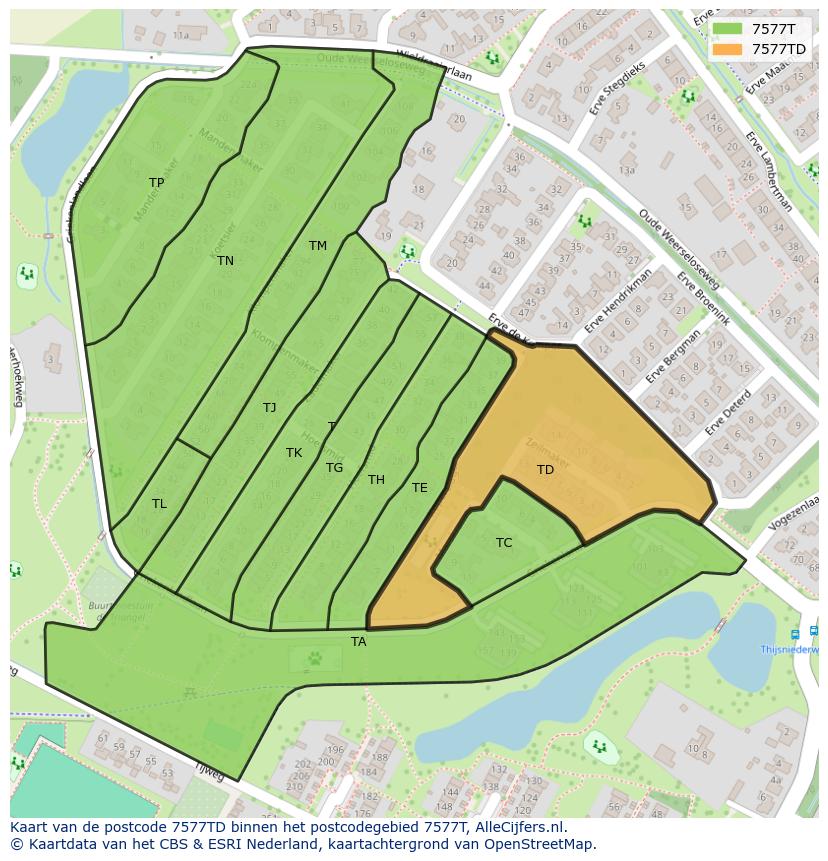 Afbeelding van het postcodegebied 7577 TD op de kaart.