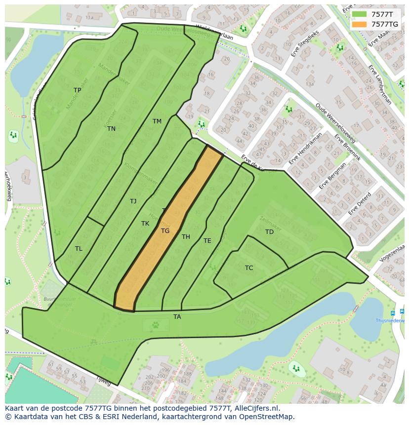 Afbeelding van het postcodegebied 7577 TG op de kaart.