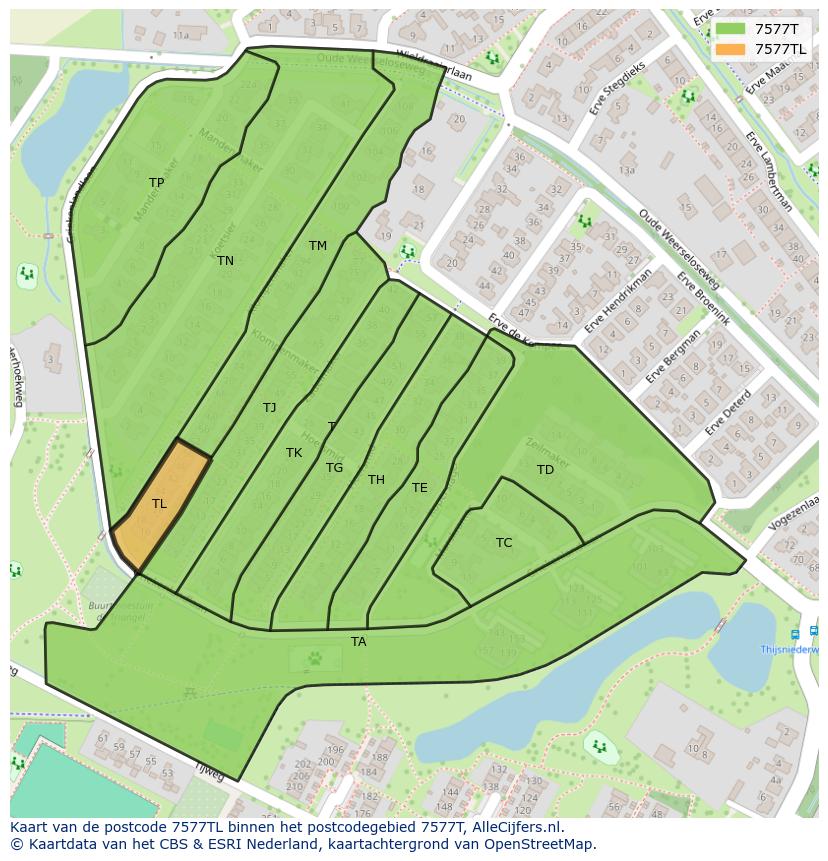 Afbeelding van het postcodegebied 7577 TL op de kaart.