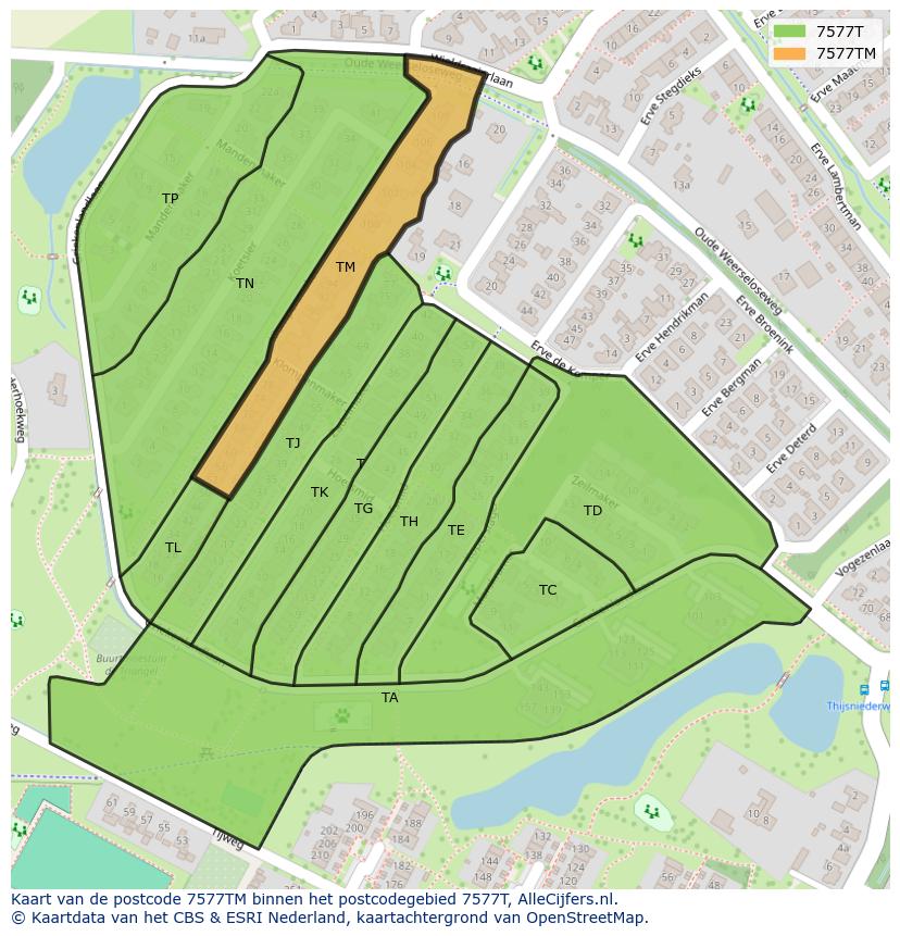 Afbeelding van het postcodegebied 7577 TM op de kaart.