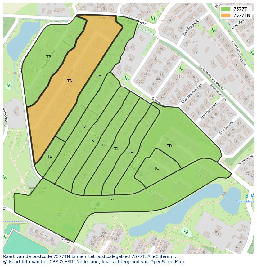 Afbeelding van het postcodegebied 7577 TN op de kaart.