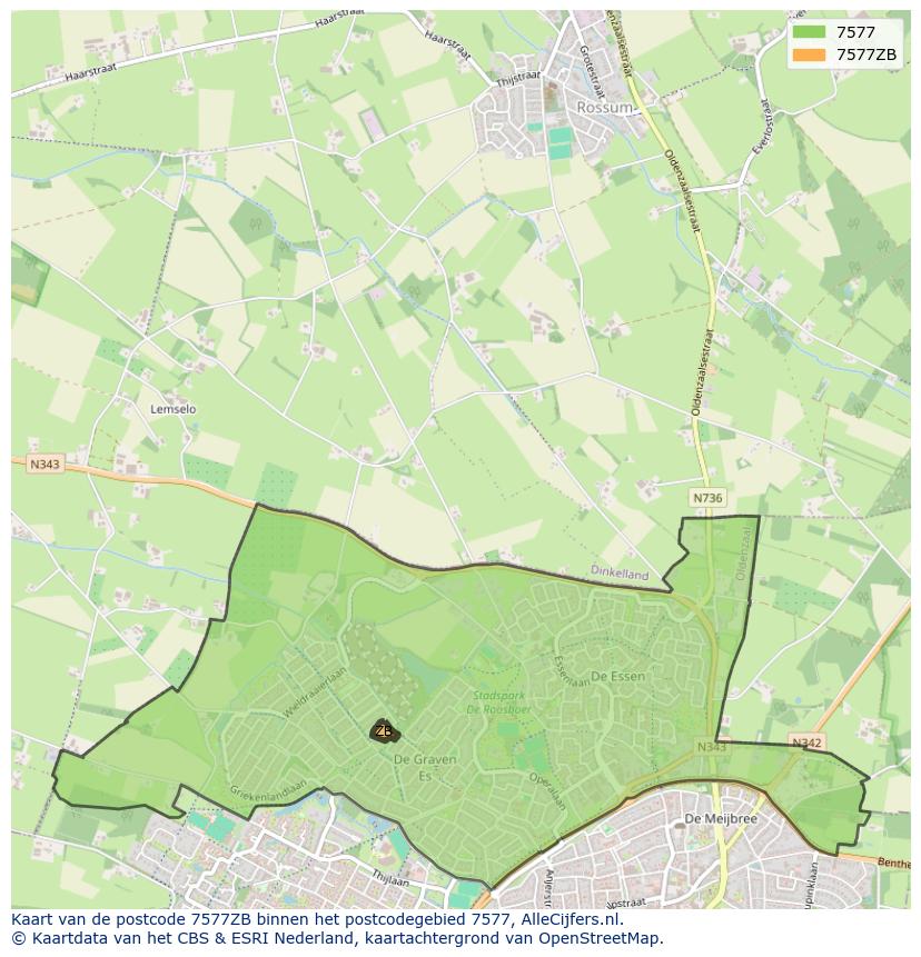 Afbeelding van het postcodegebied 7577 ZB op de kaart.