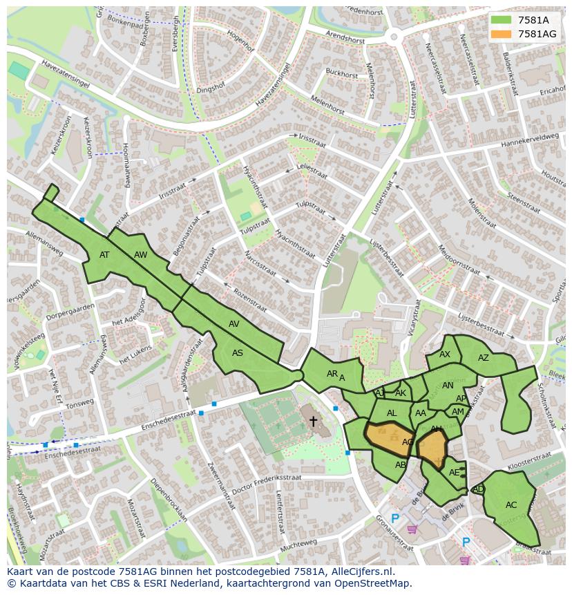 Afbeelding van het postcodegebied 7581 AG op de kaart.