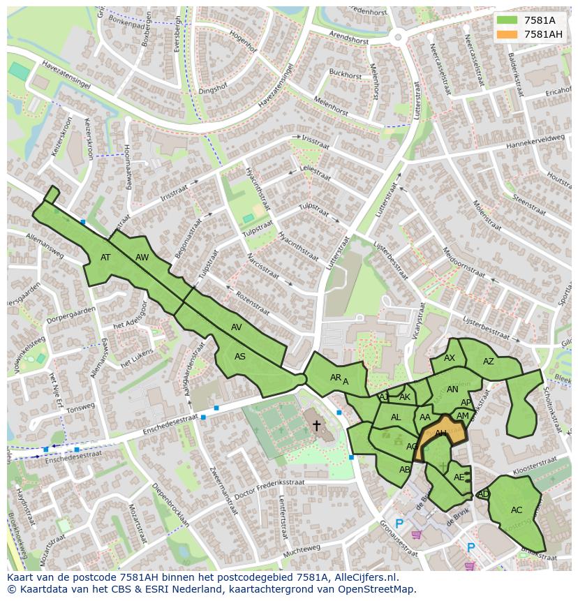 Afbeelding van het postcodegebied 7581 AH op de kaart.