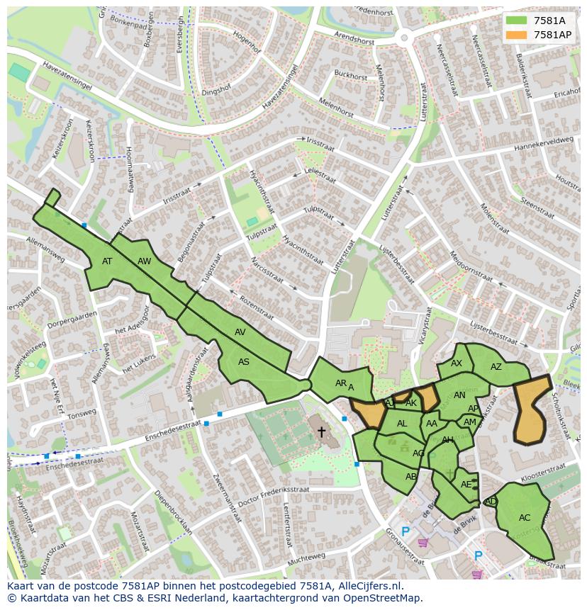 Afbeelding van het postcodegebied 7581 AP op de kaart.