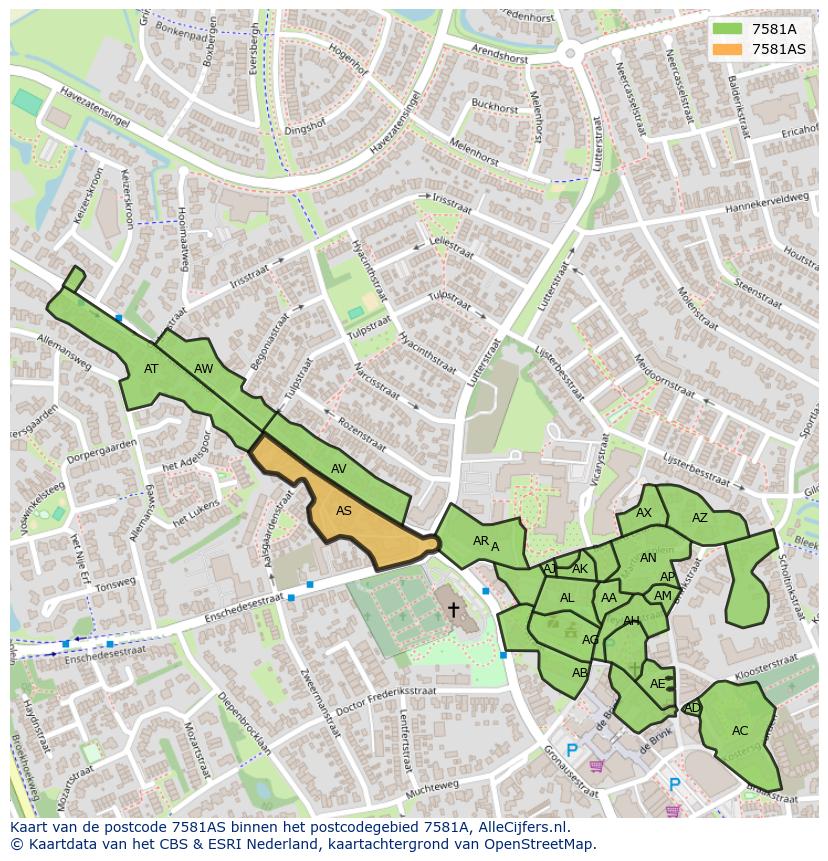 Afbeelding van het postcodegebied 7581 AS op de kaart.