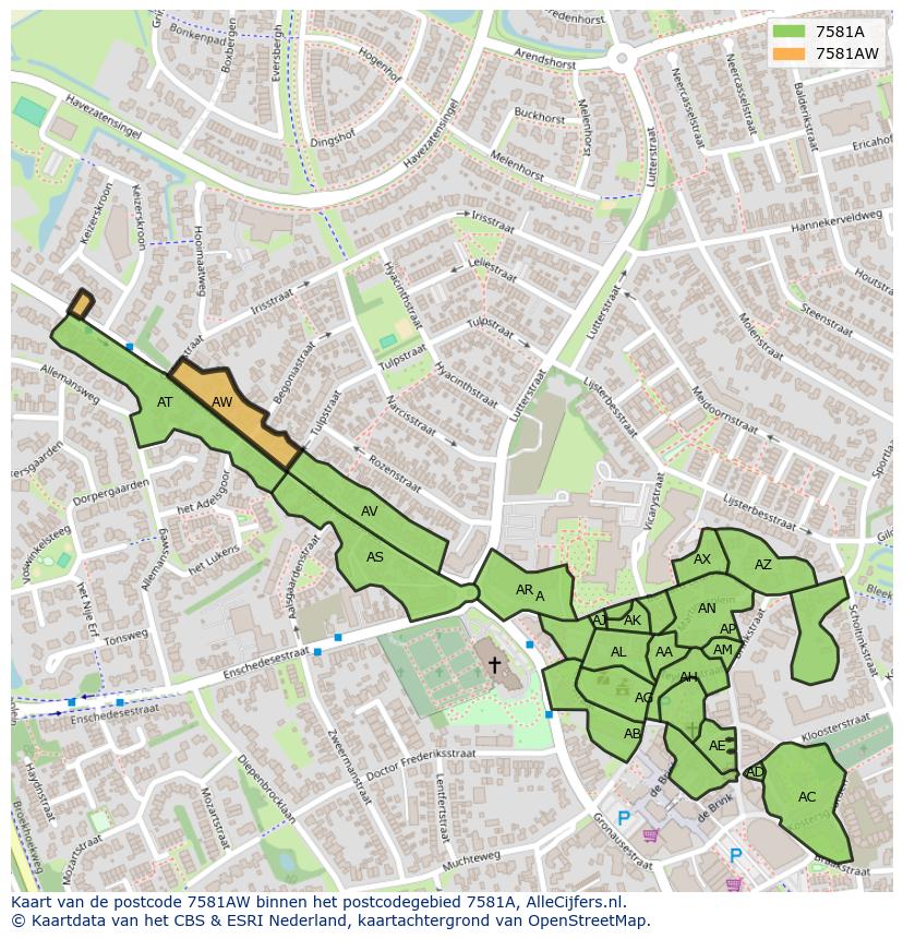 Afbeelding van het postcodegebied 7581 AW op de kaart.