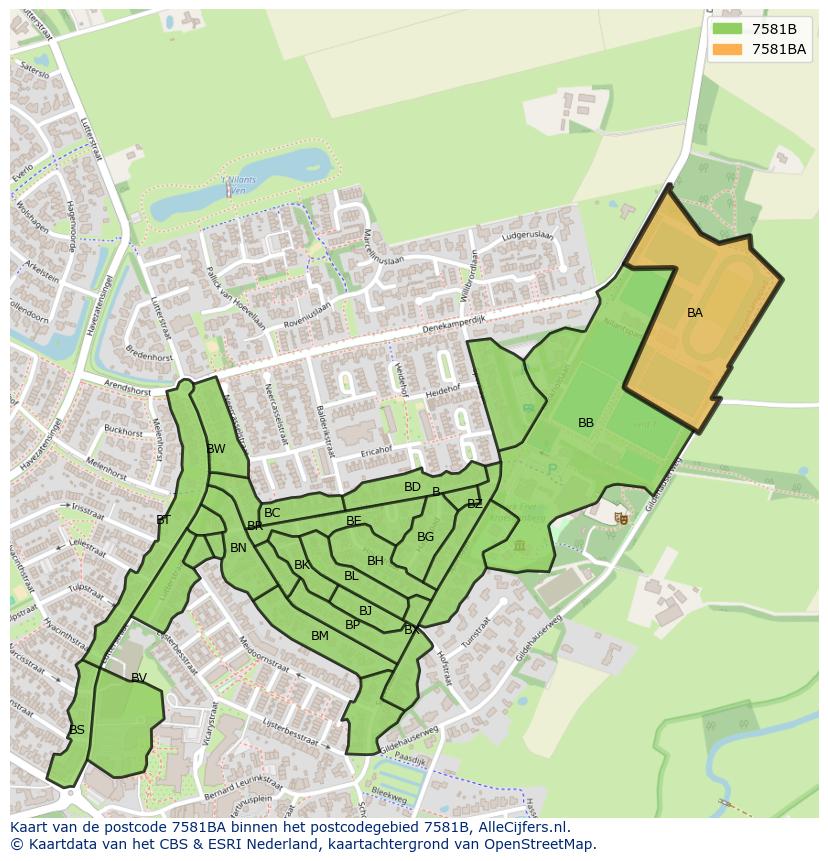 Afbeelding van het postcodegebied 7581 BA op de kaart.