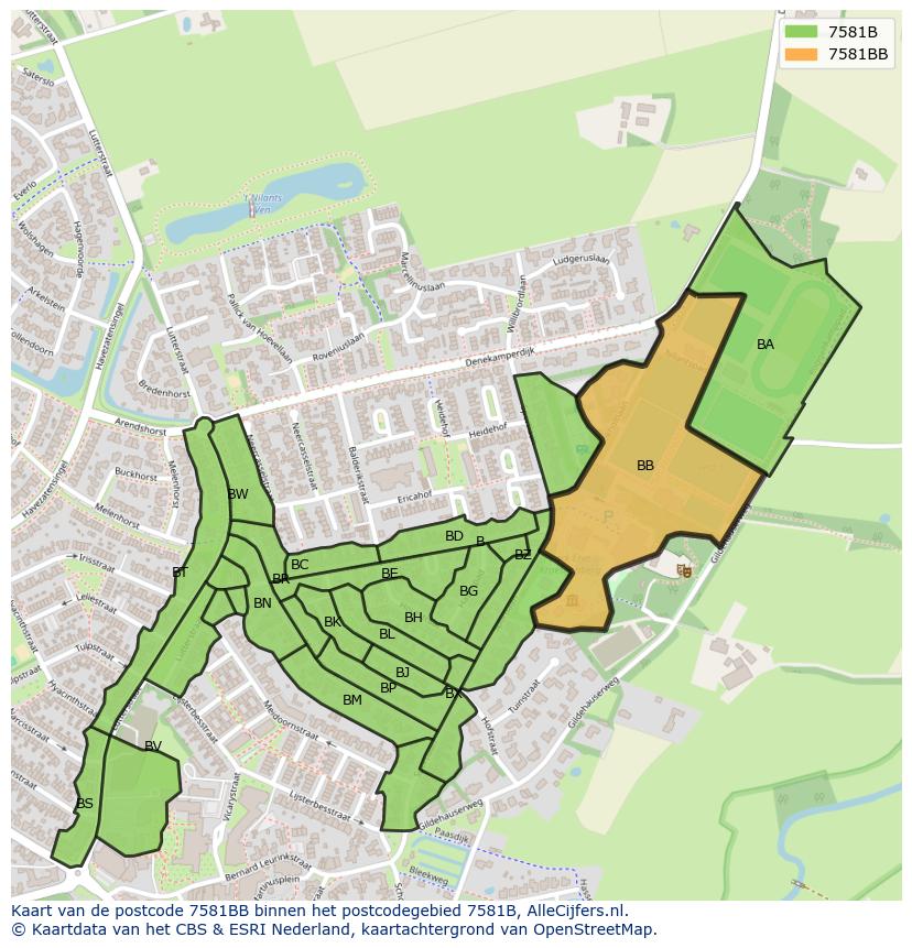 Afbeelding van het postcodegebied 7581 BB op de kaart.