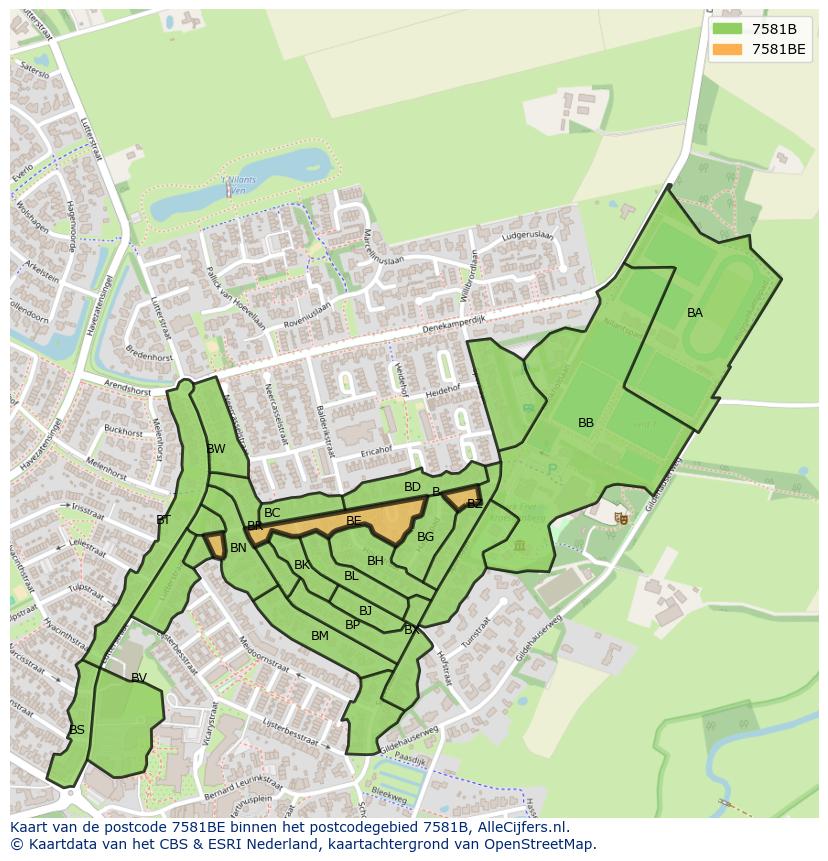 Afbeelding van het postcodegebied 7581 BE op de kaart.