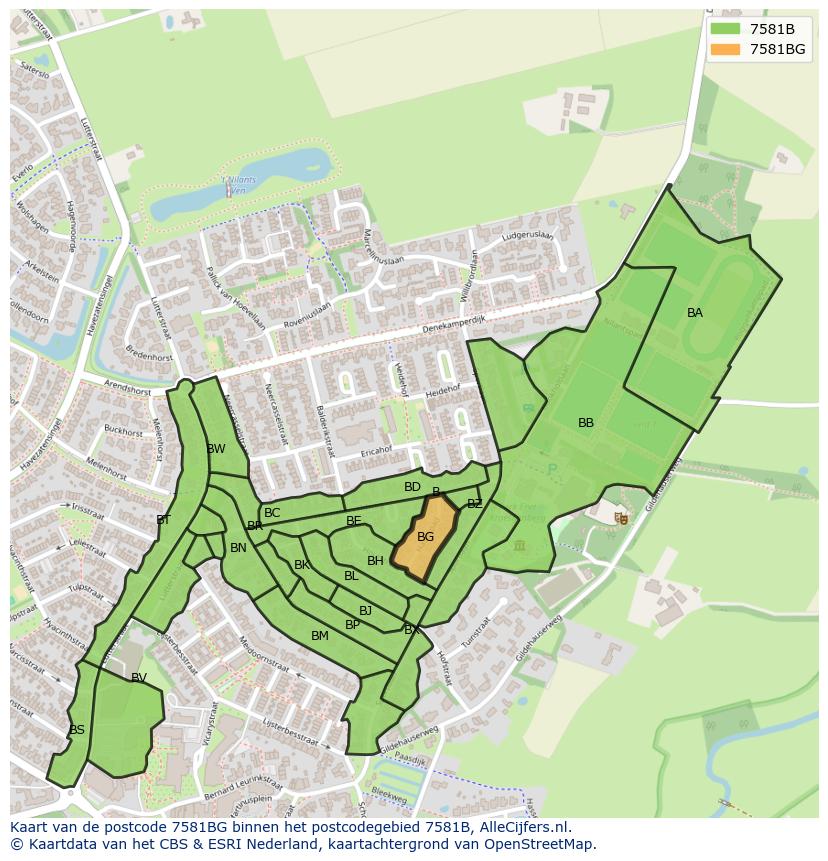 Afbeelding van het postcodegebied 7581 BG op de kaart.