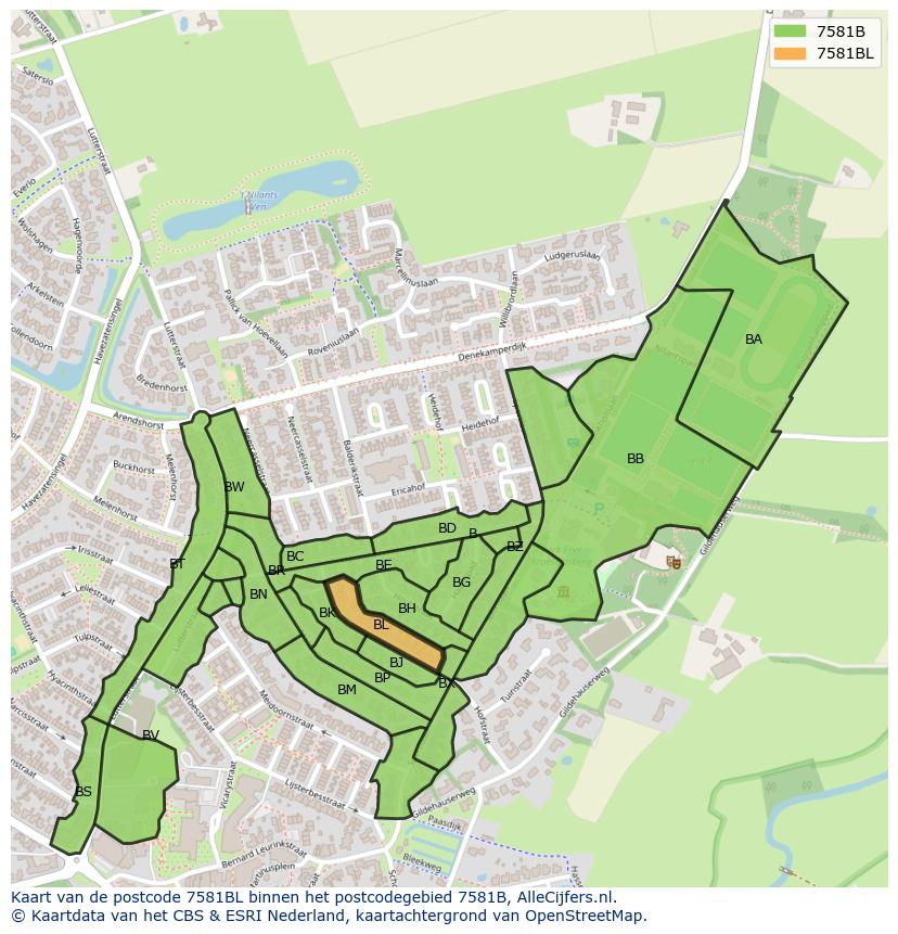 Afbeelding van het postcodegebied 7581 BL op de kaart.