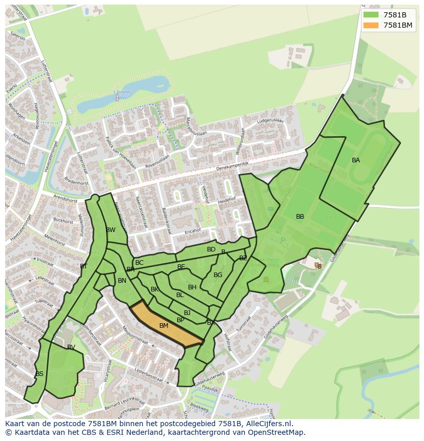Afbeelding van het postcodegebied 7581 BM op de kaart.