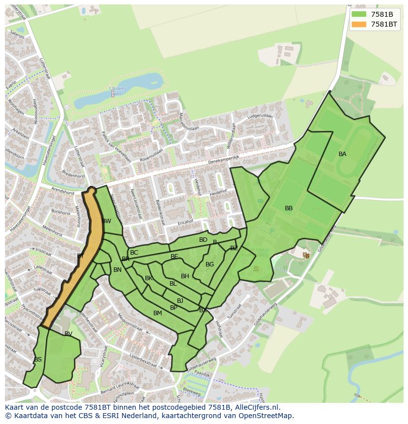 Afbeelding van het postcodegebied 7581 BT op de kaart.