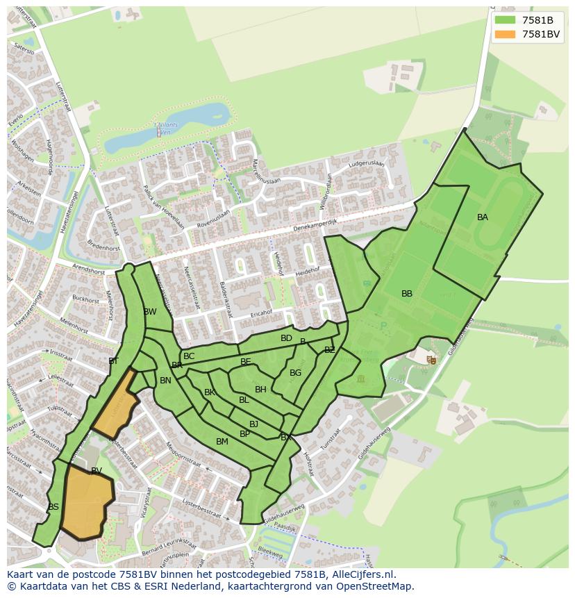 Afbeelding van het postcodegebied 7581 BV op de kaart.