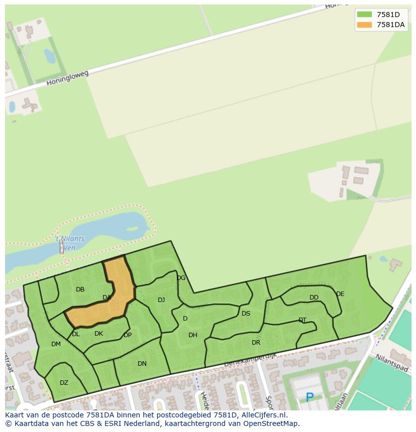 Afbeelding van het postcodegebied 7581 DA op de kaart.
