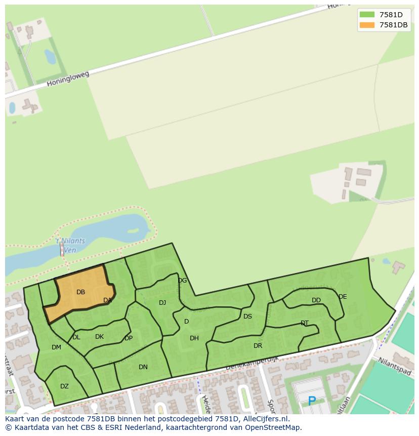 Afbeelding van het postcodegebied 7581 DB op de kaart.