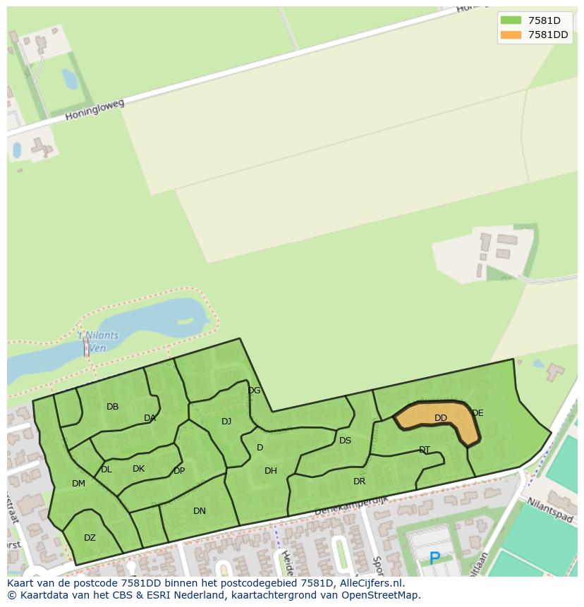 Afbeelding van het postcodegebied 7581 DD op de kaart.