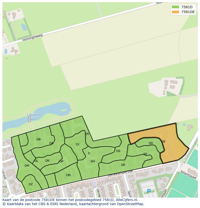 Afbeelding van het postcodegebied 7581 DE op de kaart.