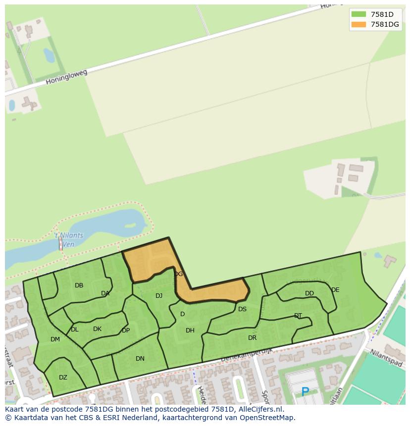 Afbeelding van het postcodegebied 7581 DG op de kaart.