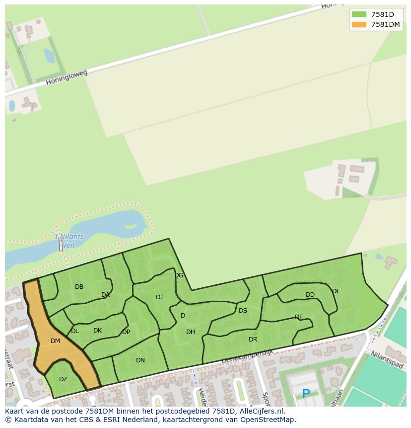 Afbeelding van het postcodegebied 7581 DM op de kaart.