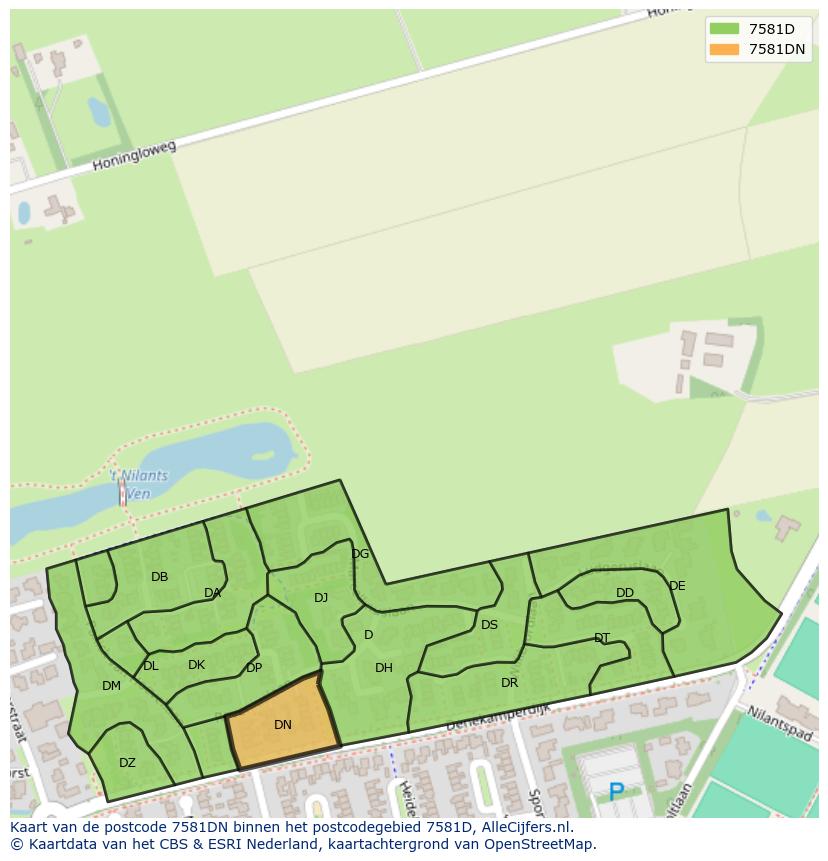 Afbeelding van het postcodegebied 7581 DN op de kaart.