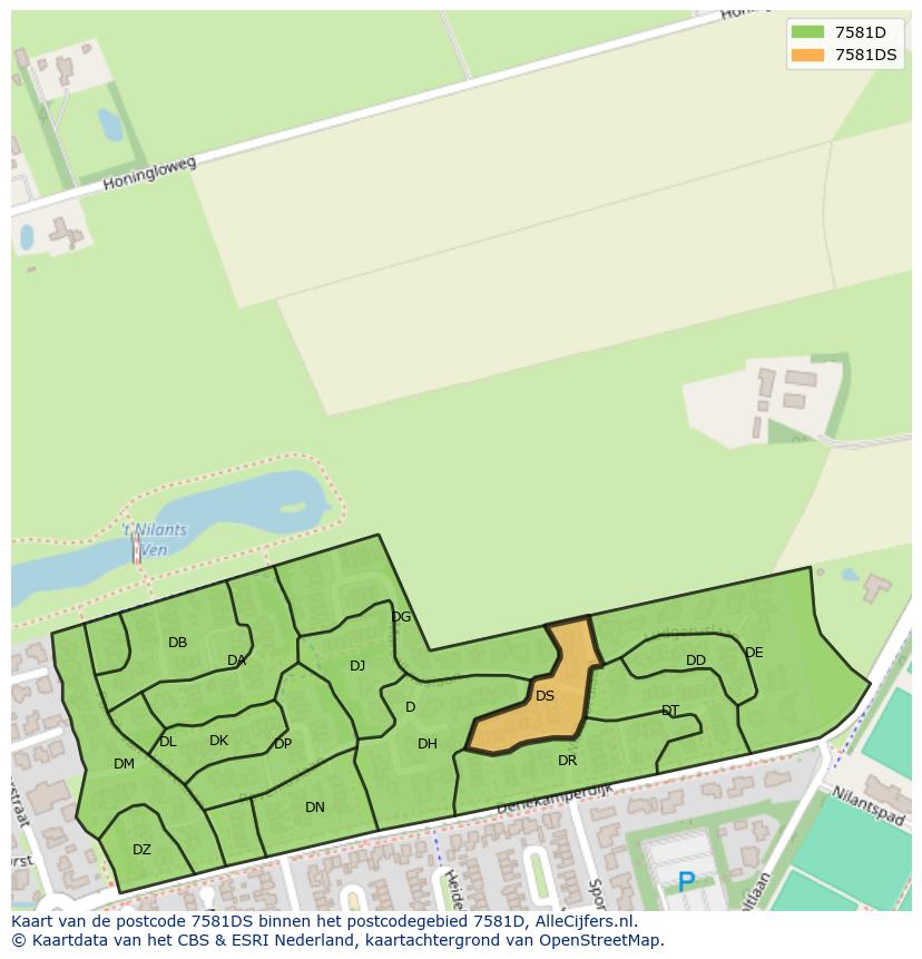 Afbeelding van het postcodegebied 7581 DS op de kaart.