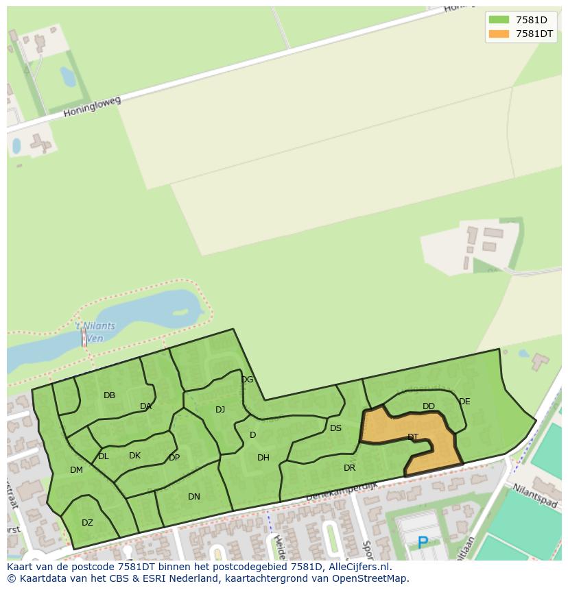 Afbeelding van het postcodegebied 7581 DT op de kaart.